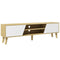 TV Stand for 65 Inch Television, Entertainment Center with Soft Closing Door and Rubberwood Legs, Oak and White