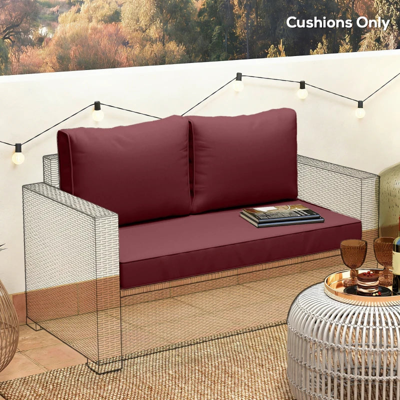 Outdoor Seat Cushions with Backrest, Loveseat Double Sofa Outdoor Furniture Cushions, Wine Red