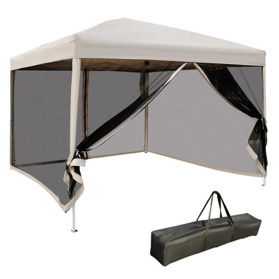 Outsunny 10'x10' Pop Up Canopy Party Tent with Mesh Sidewalls Adjustable Height Easy Setup Outdoor 