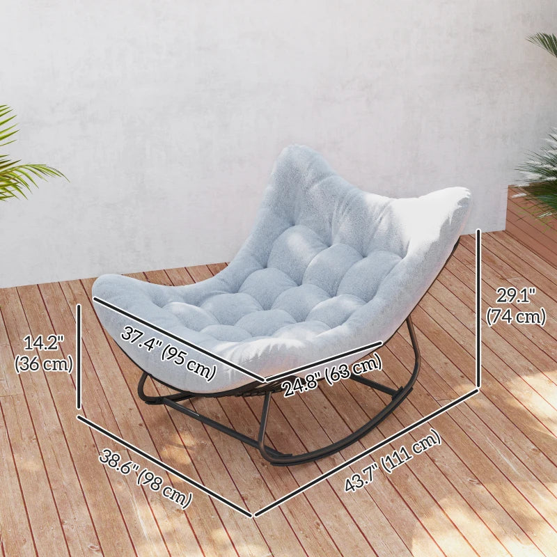 Oversized Rattan Patio Egg Chair, Outdoor Rocking Chair with Padded Cushion for Indoor, Porch, Grey