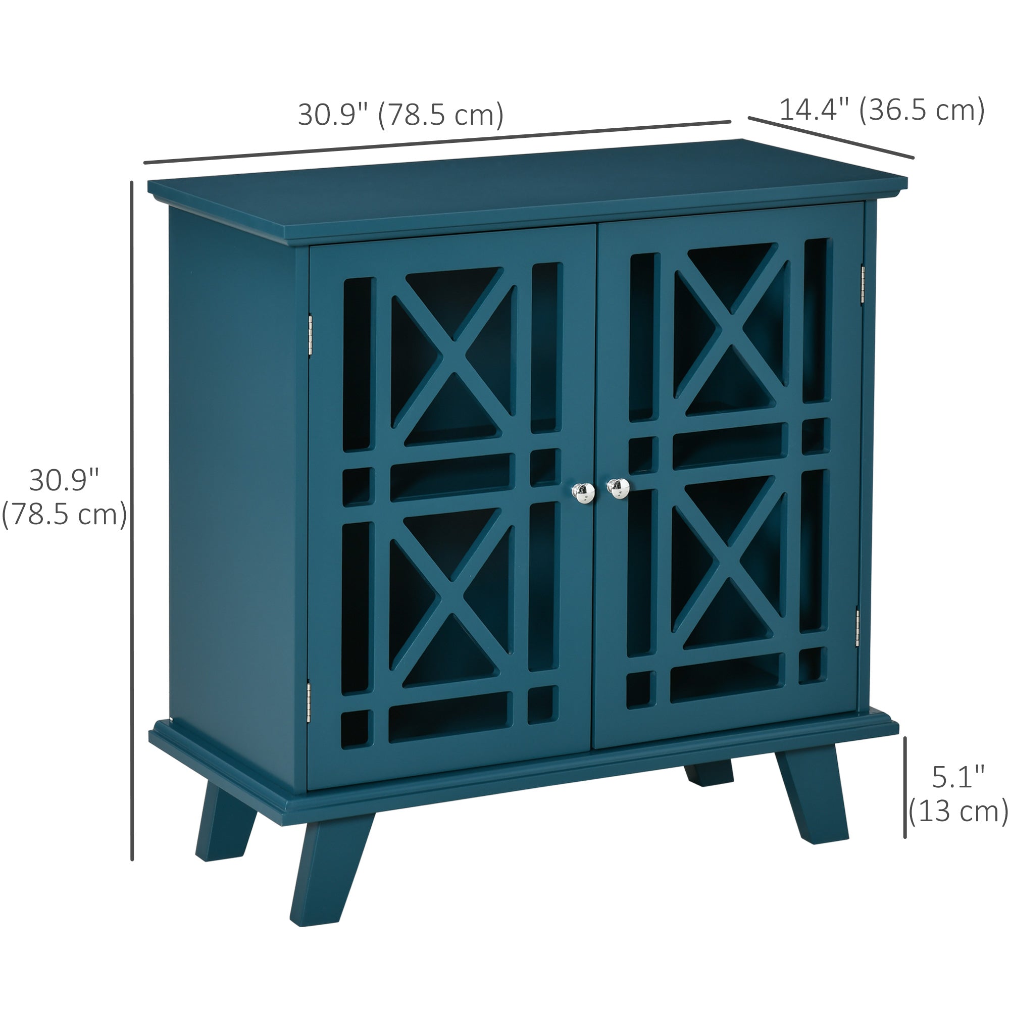 HOMCOM Modern Blue Cabinet: Fretwork Doors, Shelf, Freestanding Sideboard Buffet for Dining, Living Room Decor 