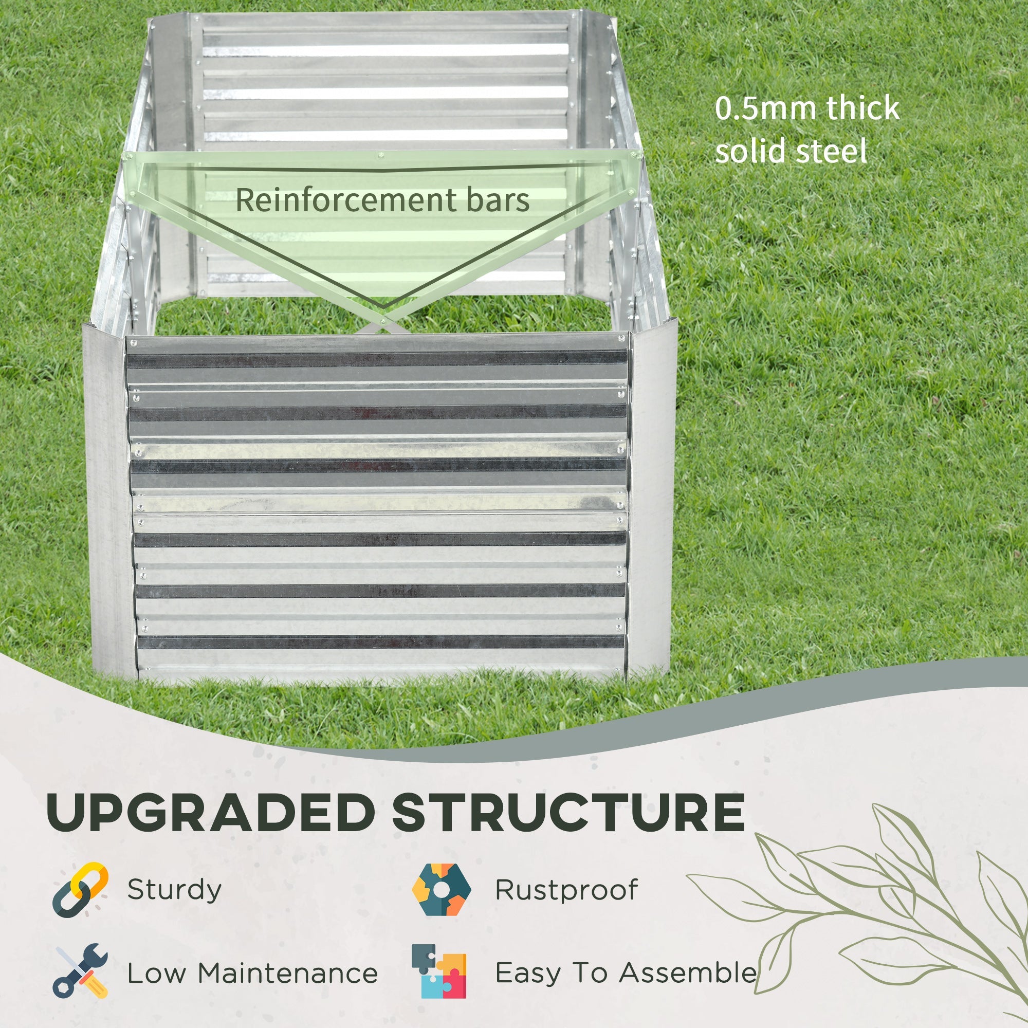 Outsunny Galvanized Steel Raised Garden Bed: 71"x35"x23" Outdoor Planters with Reinforced Rods in Silver 