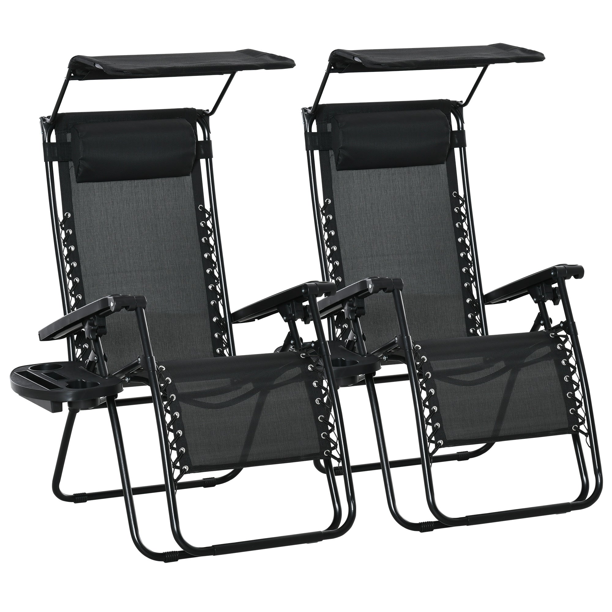 Outsunny Zero Gravity Chair 2pc Adjustable Patio Lounge Recliner with Cup Holder Canopy Shade Black 