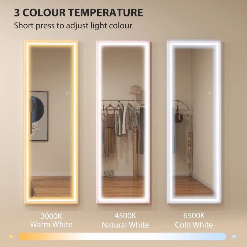 LED Mirror with Dimmable and 3 Colour Lights, 64" x 21" Rectangular Full Body Mirror for Bedroom Living Room, Pink