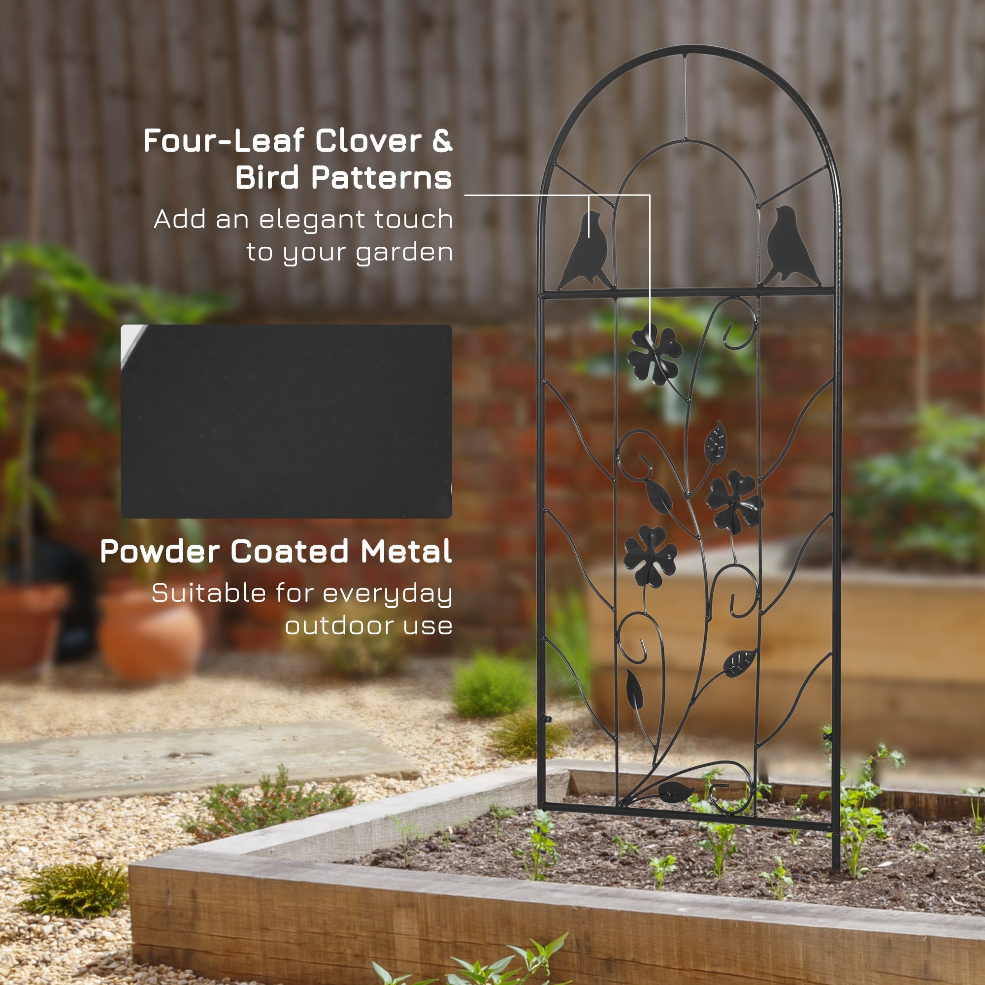 Outsunny Decorative Metal Garden Trellis 2 Pack with Bird and Leaf Design for Climbing Plants Flowers Vines Outdoor Decor 39" Tall 
