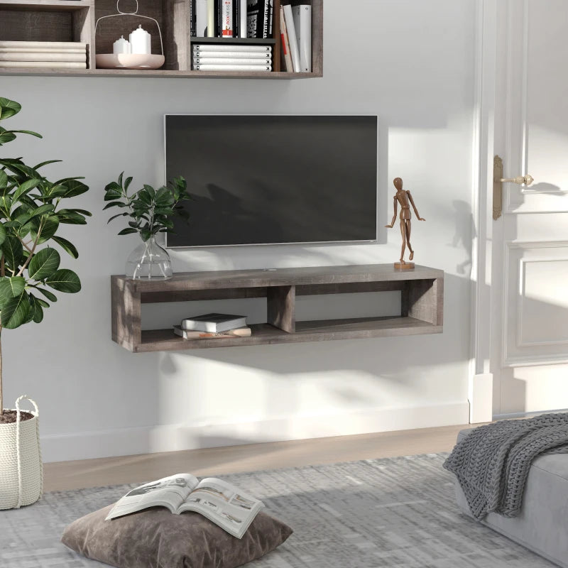 Floating TV Stand Shelf for 50" TVs, Wall Mounted Entertainment Center for Living Room, Bedroom, Media Console with Storage Shelf for Audio, Video, Dark Grey Wood Grain