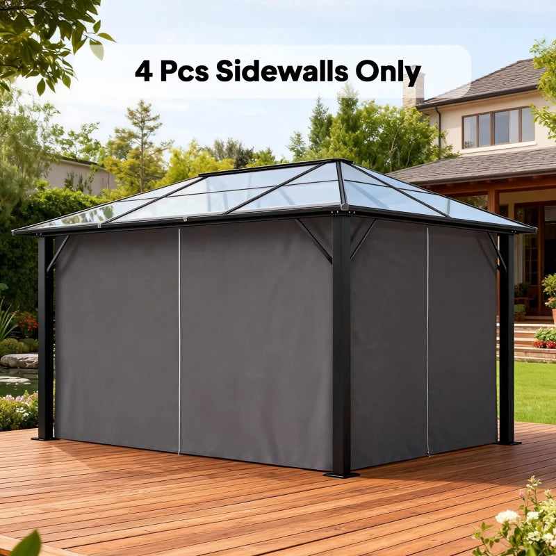 Gazebo Curtains, 10' x 13' Universal Replacement Privacy Curtain, 4-Panels Sidewall with Hooks/C-Rings, Grey