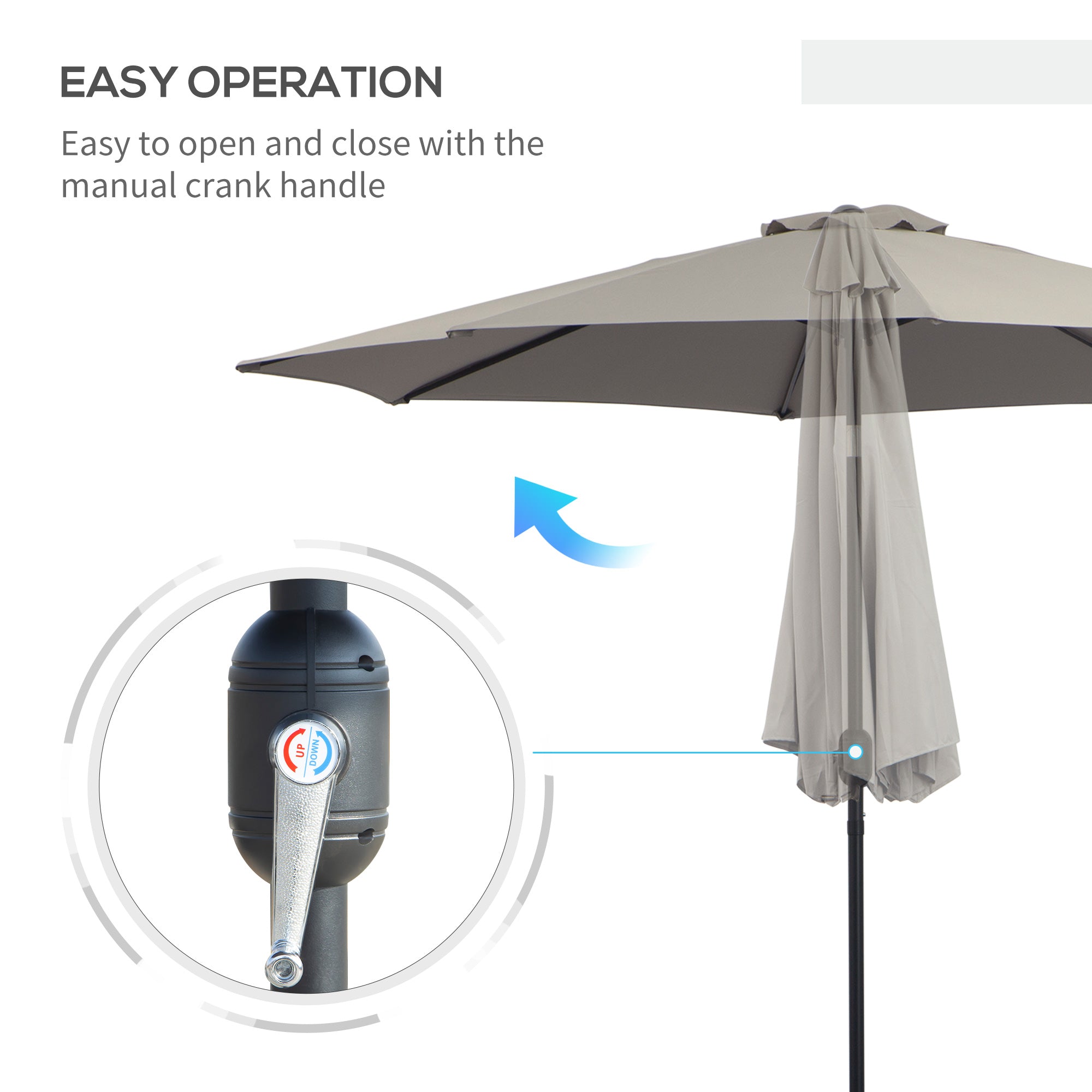 Outsunny 10'x 8' Steel Frame Round Market Patio Sun Umbrella Garden Parasol Outdoor Sunshade Canopy (Light Grey) 