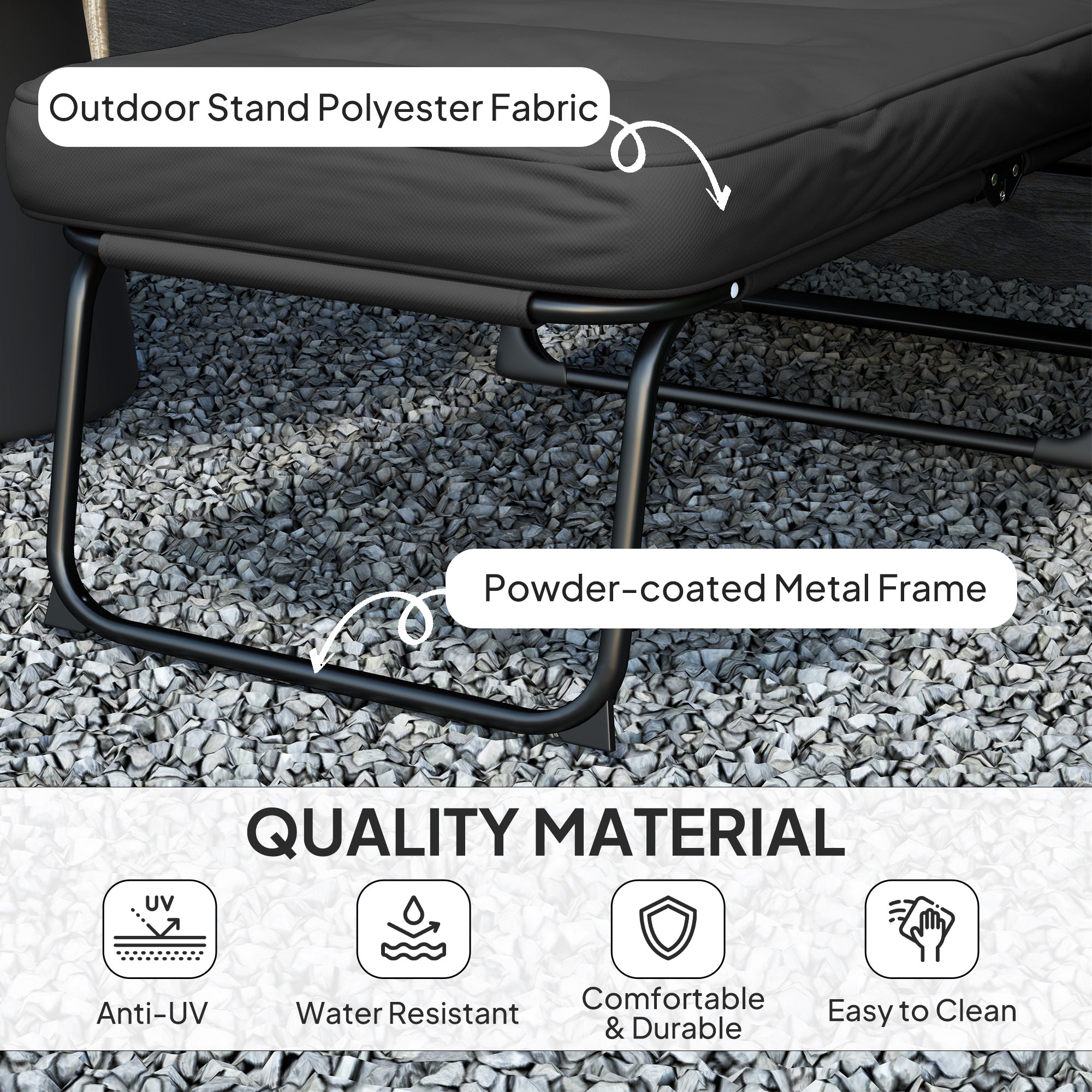Outsunny Folding Outdoor Lounge Chair with Cushion, Adjustable Backrest, Reclining Patio Garden Chair with Footrest, Black 