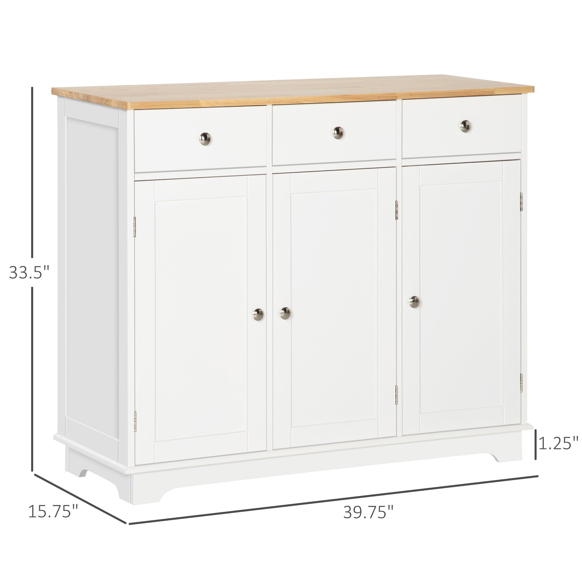 HOMCOM Modern Sideboard - Buffet Cabinet with Rubberwood Top, Storage Cabinets, Drawers & Adjustable Shelves 