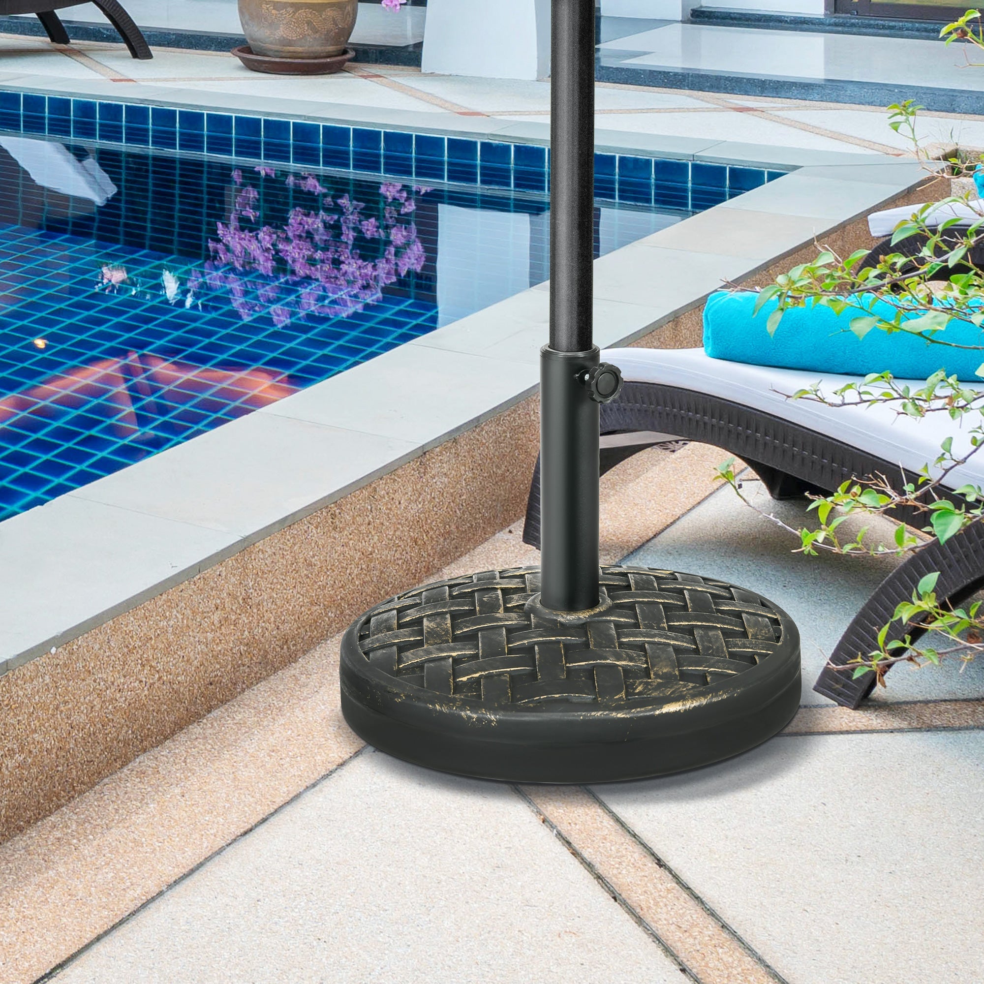 Outsunny 40lbs. Concrete Umbrella Base with Rattan Effect, Heavy Duty Parasol Stand for Outdoor Patio Umbrella, Bronze 