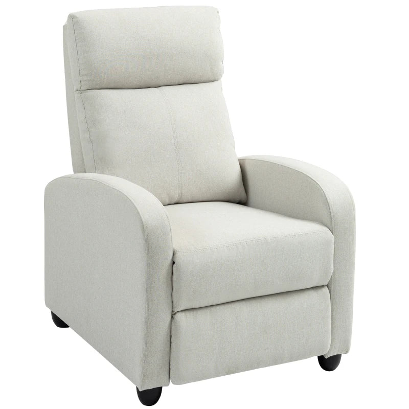 Fabric Recliner Chair Manual Home Theater Seating Single Reclining Sofa Chair with Padded Seat, Cream White