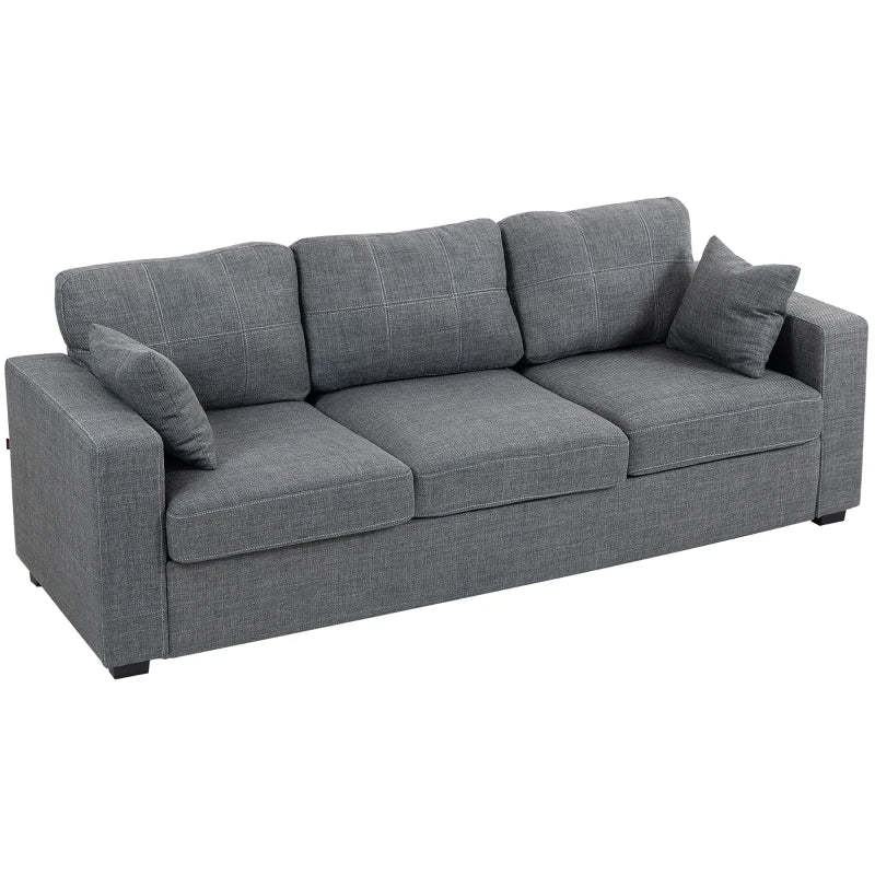 Modern Upholstered Couch, 3 Seater Sofa with Thick Spring Cushions and Deep Seat for Living Room, Dark Grey