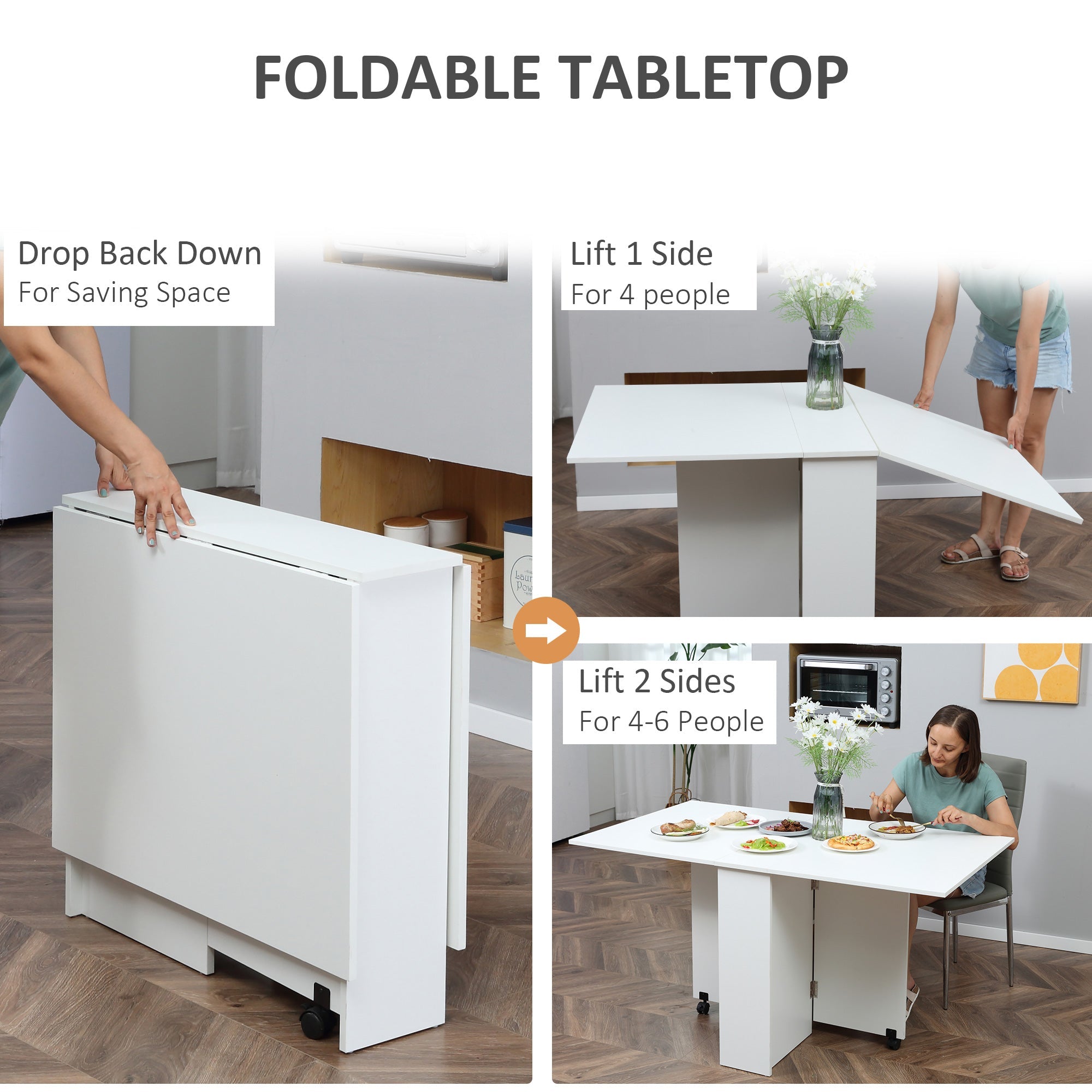 HOMCOM Drop Leaf Table Folding Dining Table Multifunctional Expandable with 2 Shelves 