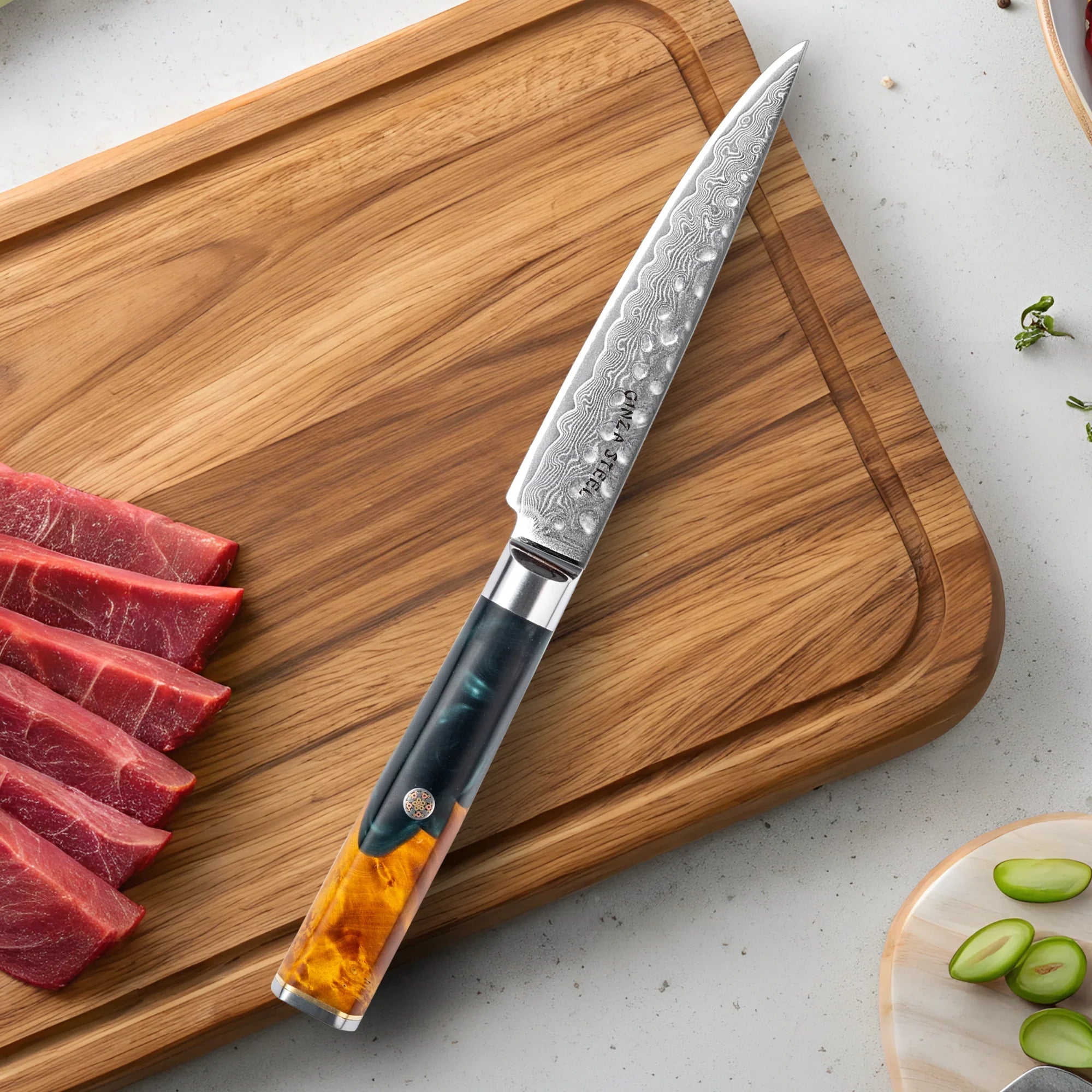 Kaze Katana 6″ Utility Knife | Damascus Steel by Ginza Steel 