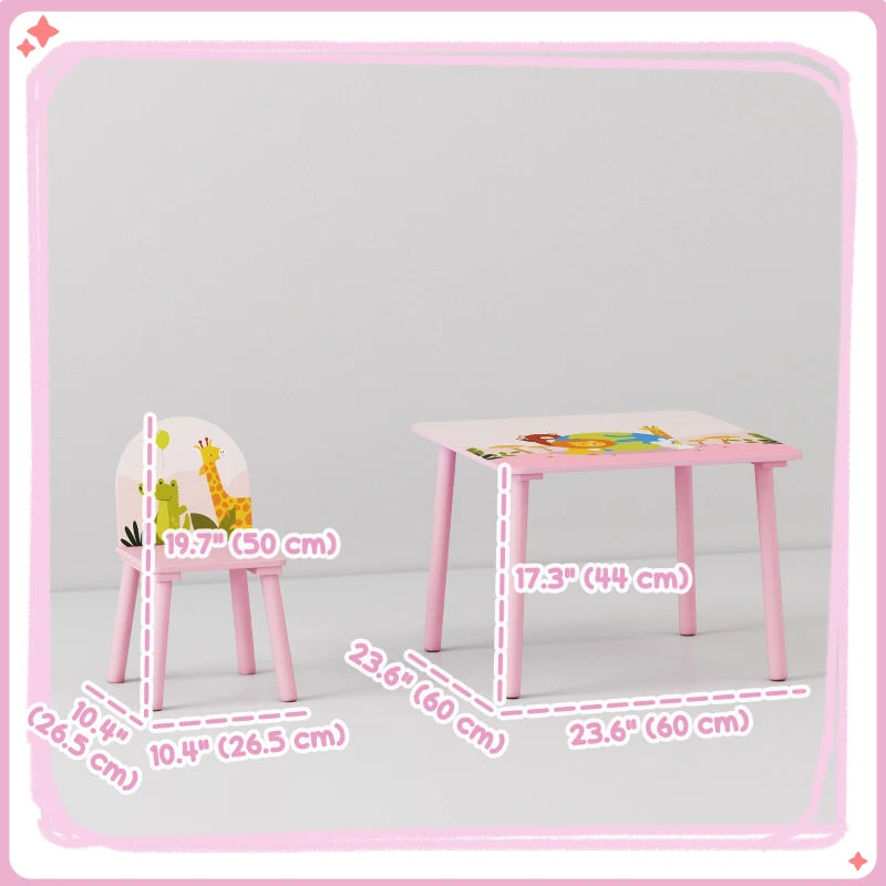Qaba Kids Table and Chair Set, Toddler Table and 2 Chairs Set for Art, Craft, Reading, Learning, Pink