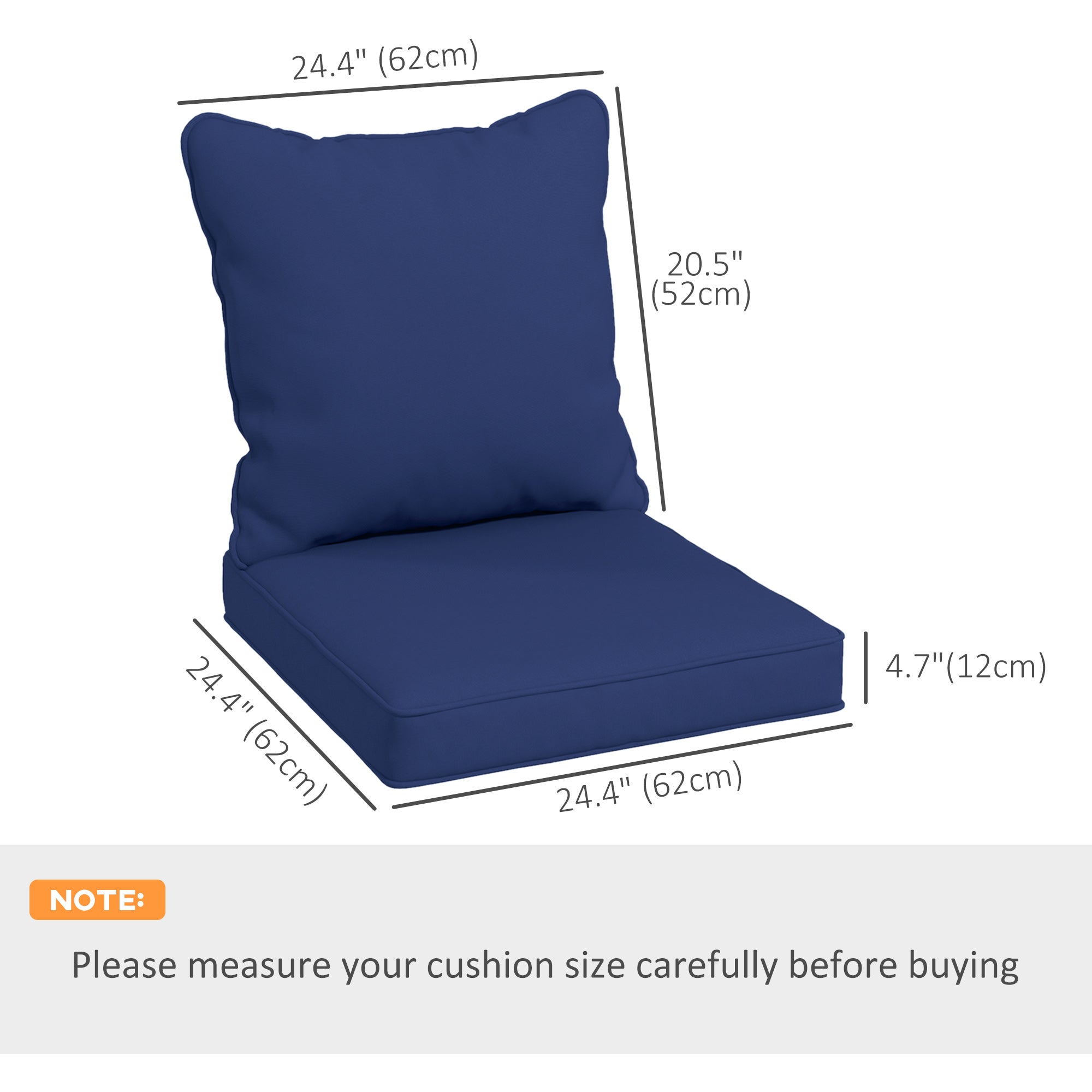 Outsunny 4-Piece Seat Cushion Back Pillows Replacement, Patio Chair Cushions Set for Indoor Outdoor, Dark Blue 