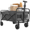 Collapsible Folding Garden Cart, Heavy Duty Lawn Wagon with Universal Wheels and Adjustable Handle, Grey