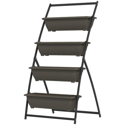 Outsunny 4-Tier Vertical Garden Planter 4 Planting Boxes Brown Outdoor Stand for Vegetables Flowers Grow Container 