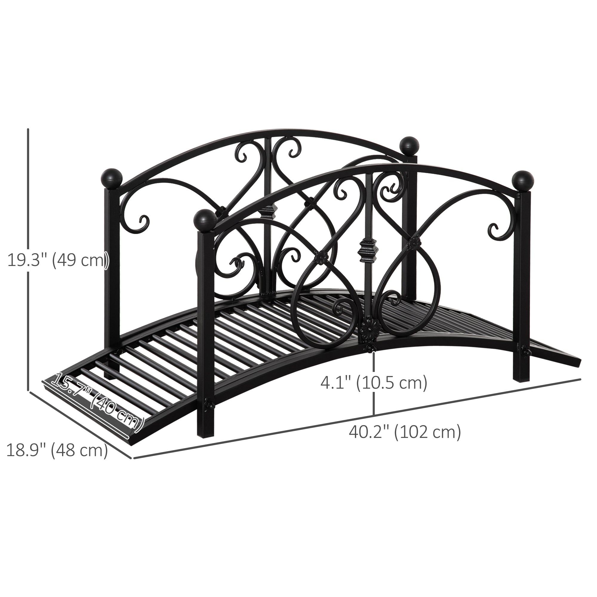Outsunny Garden Bridge 3.3FT, Decorative Classic Backyard Pond Bridge with Safety Railings Black 