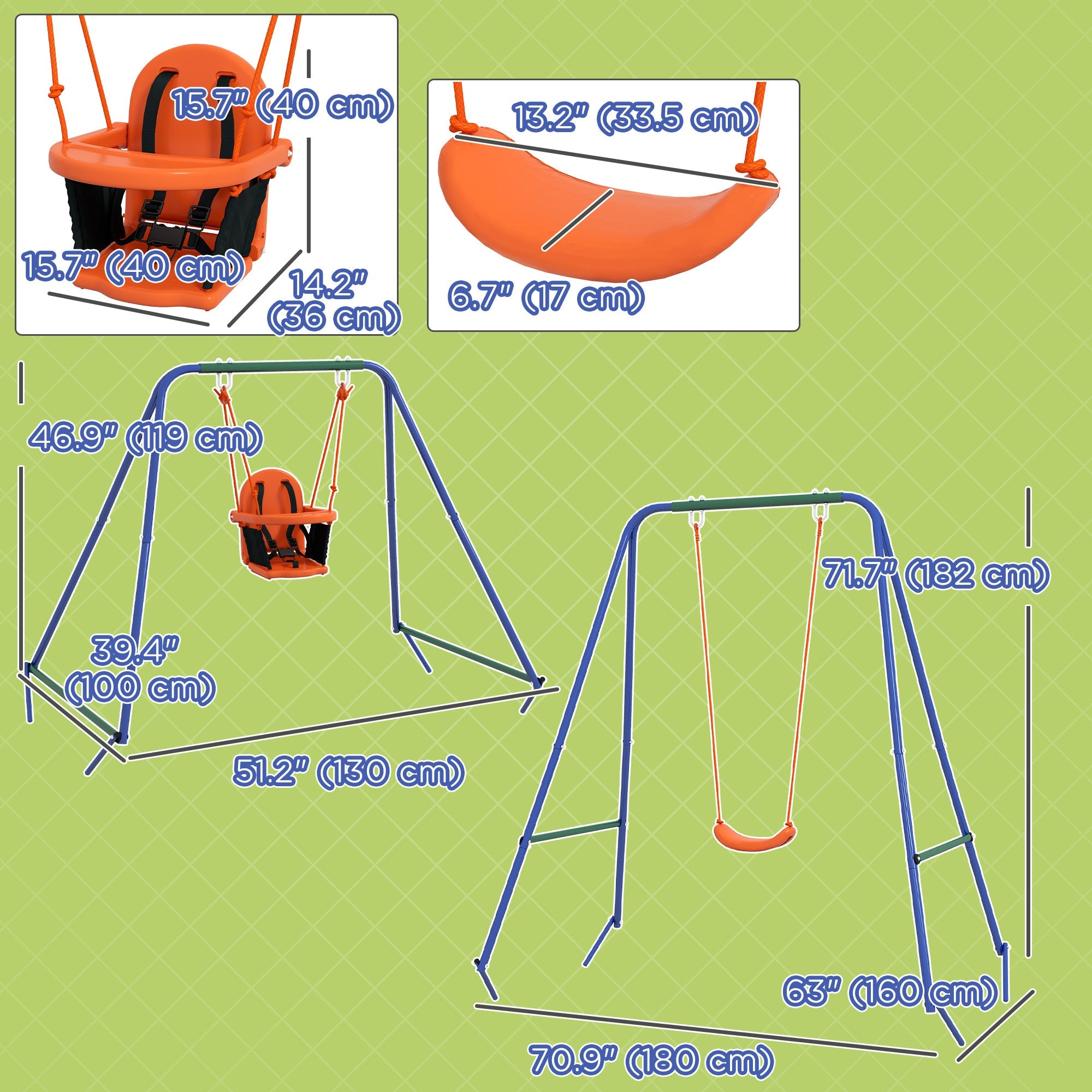 Outsunny Heavy Duty Kid Swing Set with Safety Harness, Suitable for Babies 6 Months+, Indoor/Outdoor Use, Vibrant Orange 