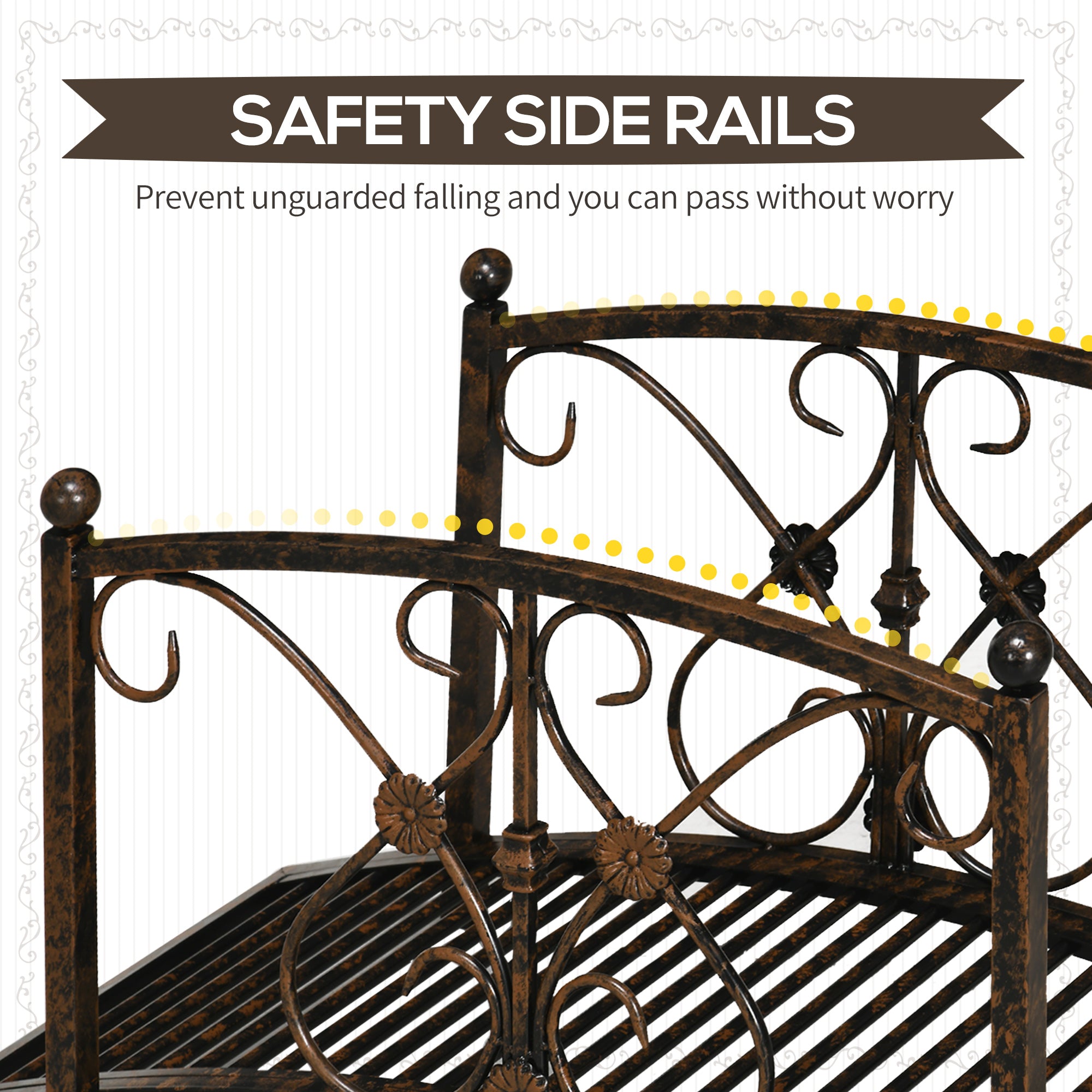 Outsunny Garden Bridge 3.3FT, Decorative Classic Backyard Pond Bridge with Safety Railings Brown 