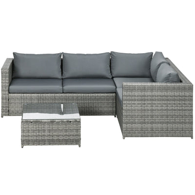 Outsunny 3-Piece Rattan Wicker Patio Set, Grey Cushioned Outdoor Conversation Furniture with Loveseats, Coffee Table 
