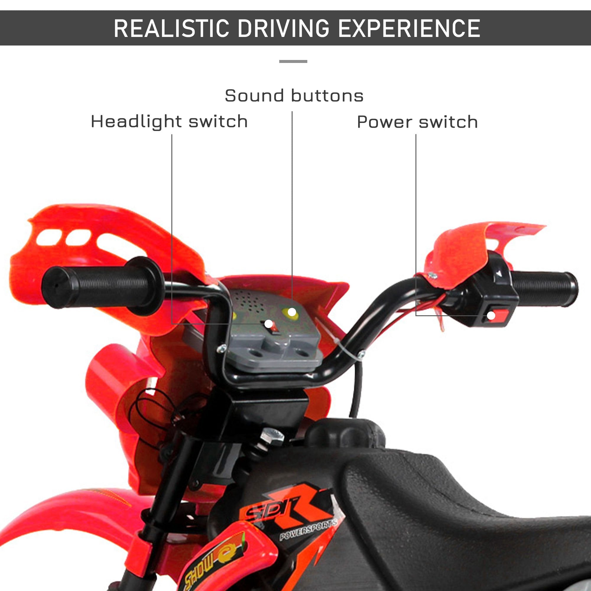 Aosom 6V Kids Electric Ride-On Motorcycle with Training Wheels Battery-Powered Dirt Bike Red 