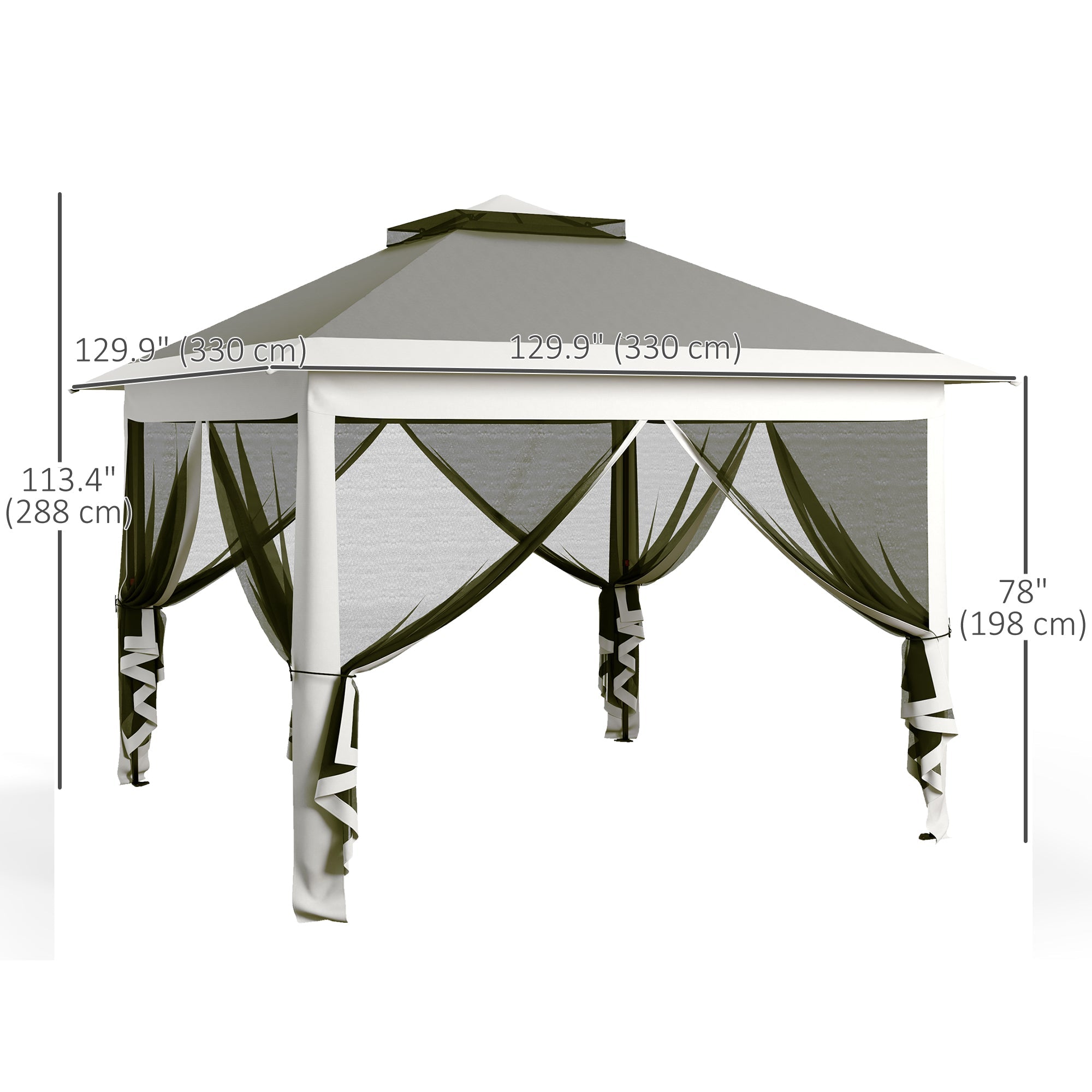Outsunny 11' x 11' Pop Up Gazebo, Double Roof Foldable Height Adjustable Canopy Tent with Mesh Sidewalls, Carrying Bag, Dark Grey 