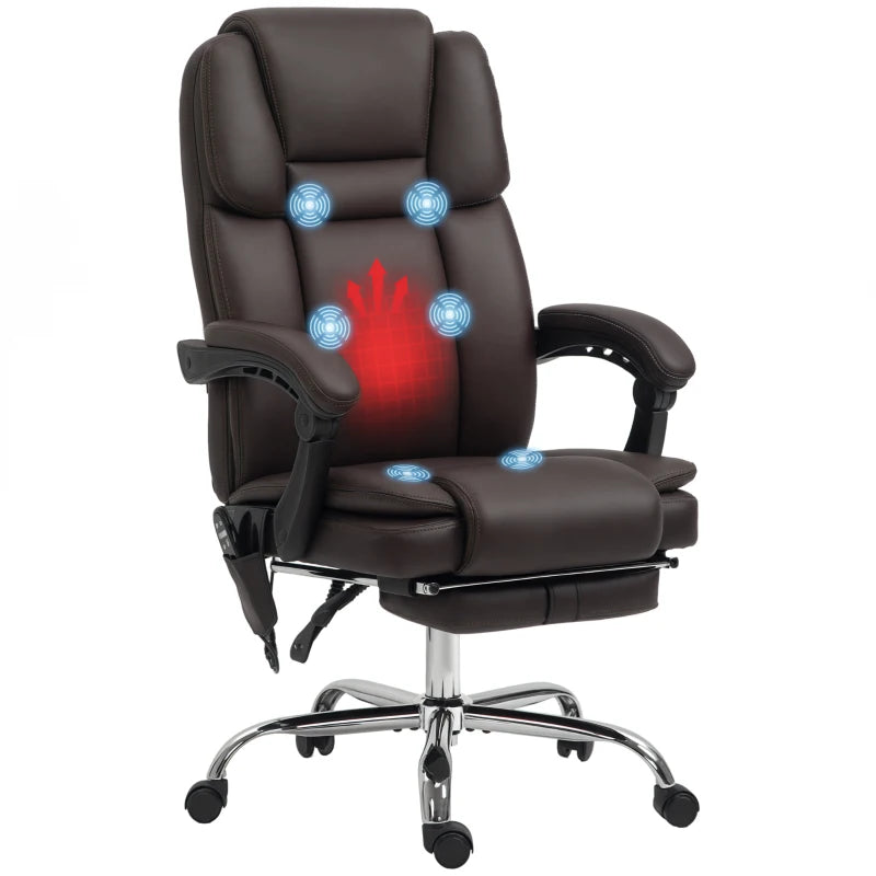 Massage Office Chair, Reclining Executive Office Chair with 6-Point Vibration, Footrest and High Back, Dark Brown