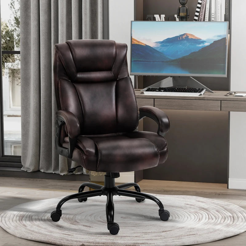 PU Leather Executive Office Chair with High Back, Adjustable Height and Swivel Wheels, 400LBS Capacity, Brown