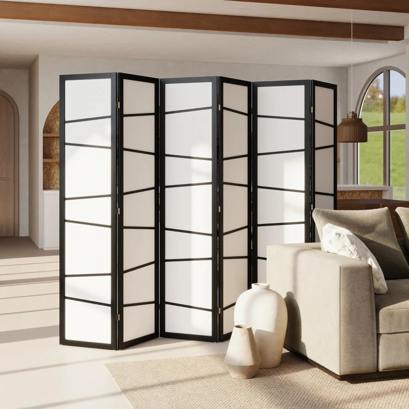 66.9" Folding Room Divider, 6 Panel Wall Partition with Wood Frame for Bedroom, Home Office, White