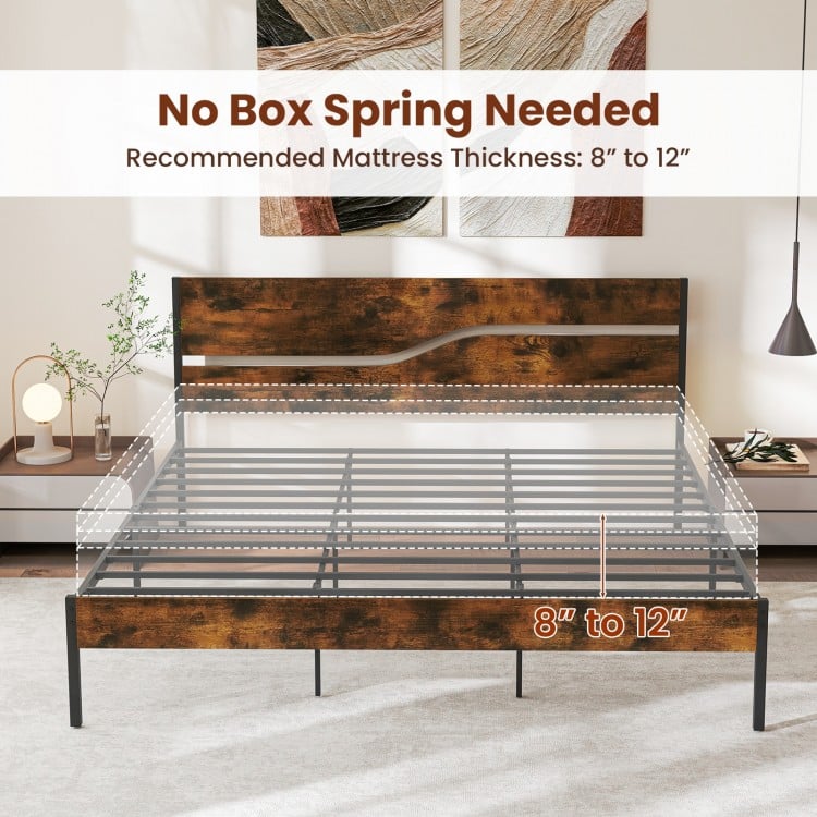 Twin/Full/Queen/King Metal Bed Frame with Wooden Headboard and Footboard-King Size