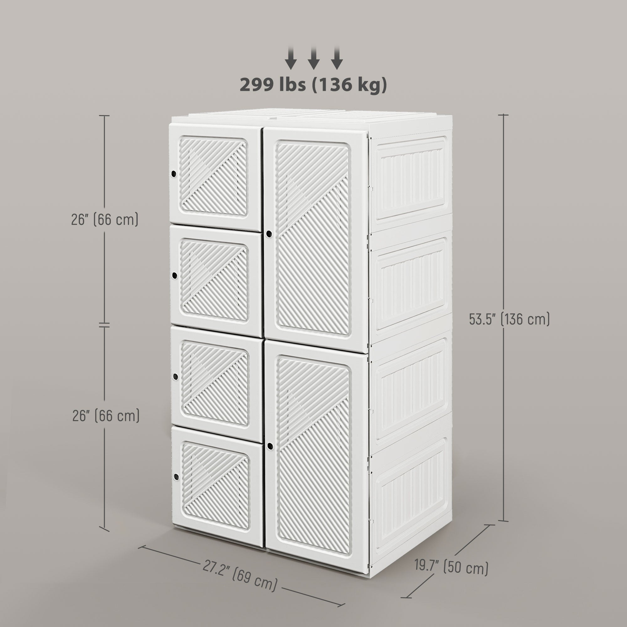 HOMCOM Portable Wardrobe, Foldable Clothes Storage Organzier with 4 Compartments, Hanging Rod, Magnet Doors, White 