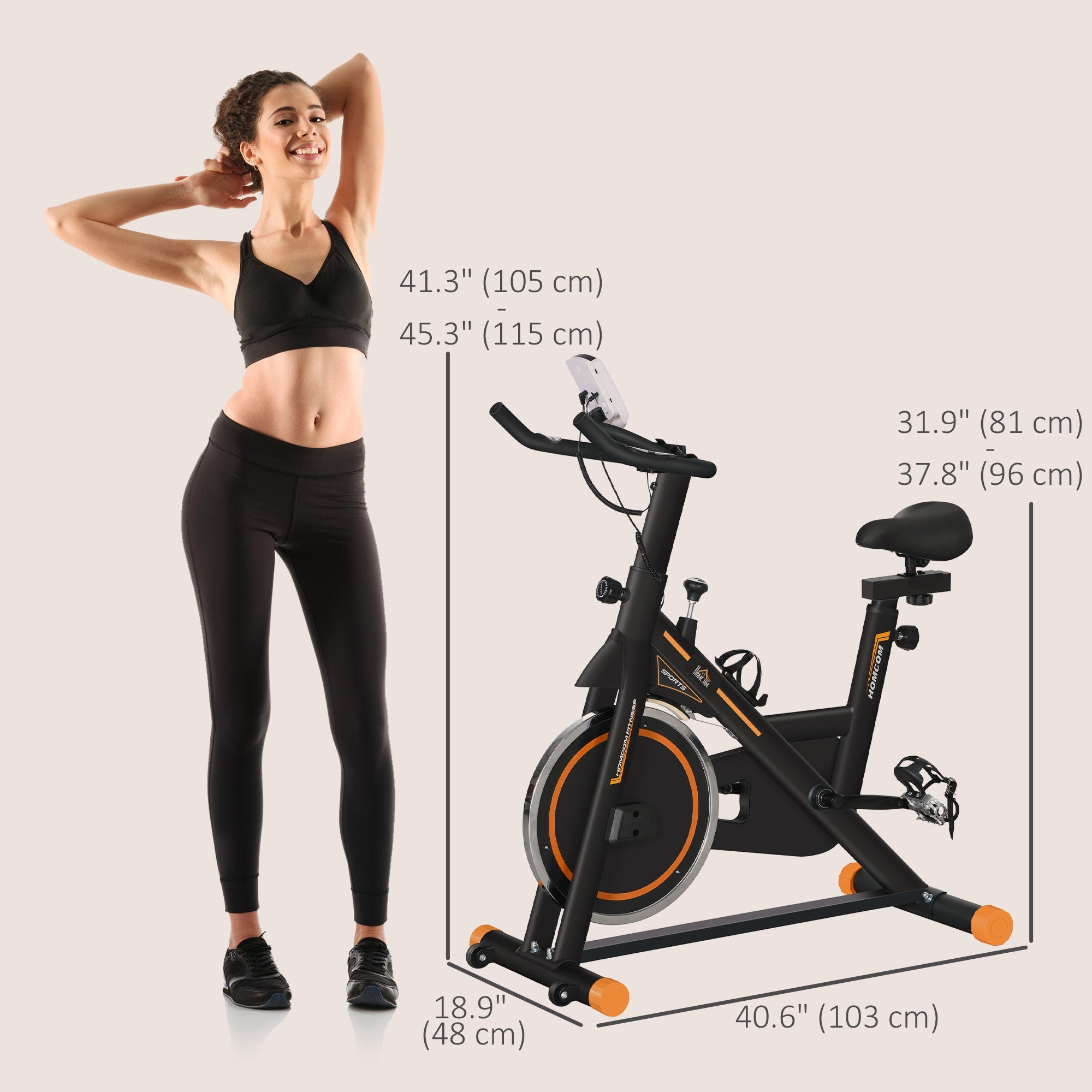 Soozier Upright Stationary Exercise Bike, Cardio Workout Training Bicycle w/ Adjustable Resistance LCD Monitor, Orange 