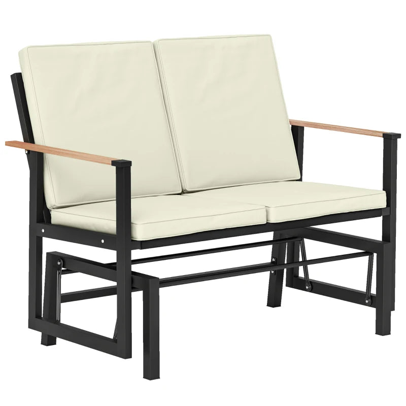 Outdoor Glider Bench for 2 Person, Patio Glider Loveseat with Thick Cushions for Garden Balcony Porch, Cream White