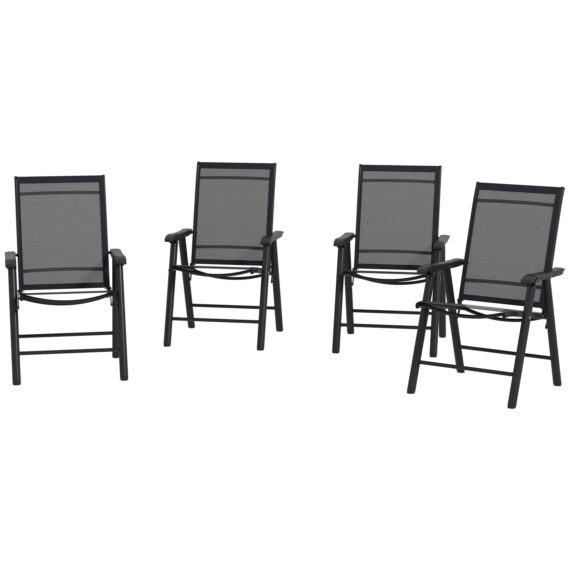 Outsunny 4-Piece Folding Chair Set for Relaxing on Patio Balcony Garden, Comfortable Outdoor Furniture with Armrests, Black 