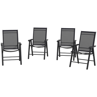 Outsunny 4-Piece Folding Chair Set for Relaxing on Patio Balcony Garden, Comfortable Outdoor Furniture with Armrests, Black 