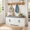 HOMCOM Farmhouse Shoe Storage Bench with Cushion, Entryway Bench with Adjustable Shelves & Cabinet Doors, White