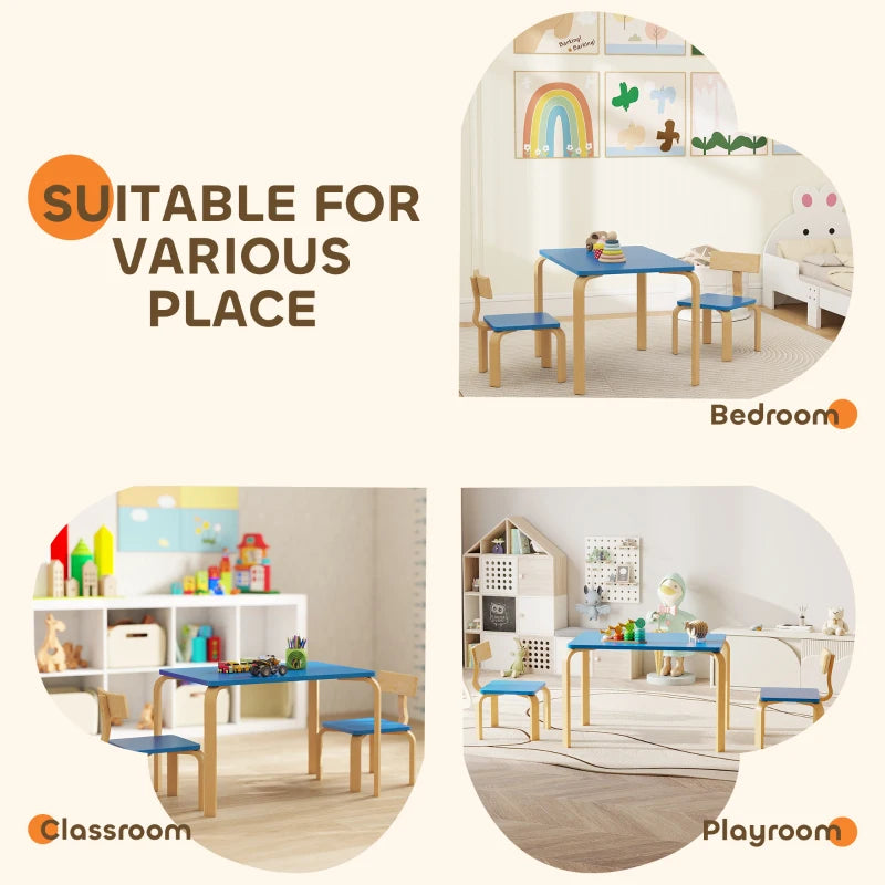 Qaba Kids Table and 2 Chair Set, Children Multi-Activity Furniture Set for Playing, Learning, Eating, Craft, Blue