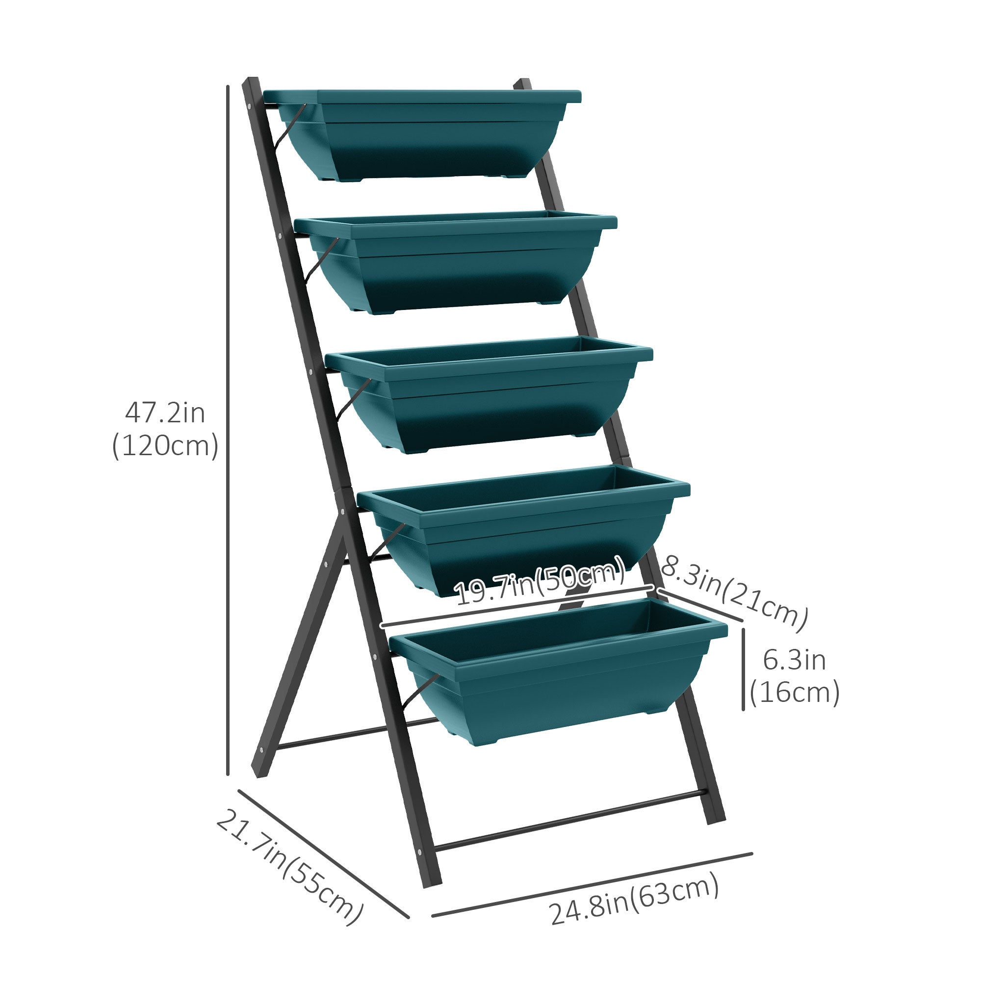Outsunny 5-Tier Raised Garden Bed with 5 Planter Box, Outdoor Plant Stand Grow Containers with Leaking Holes, Green 