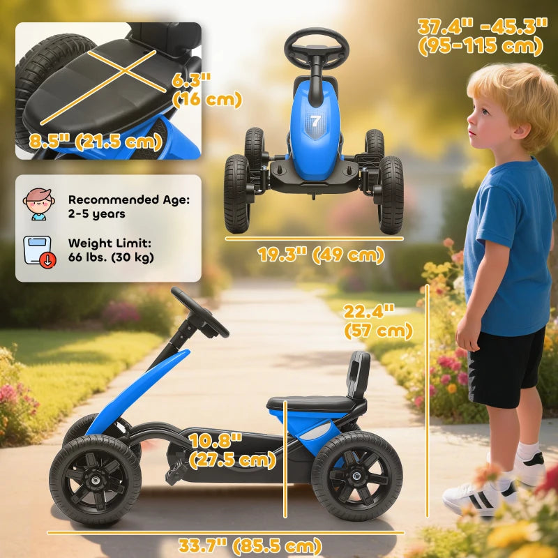 Qaba Pedal Go Kart for Kids 2-5 Years Old with Silent EVA Wheels, Metal Frame, Blue
