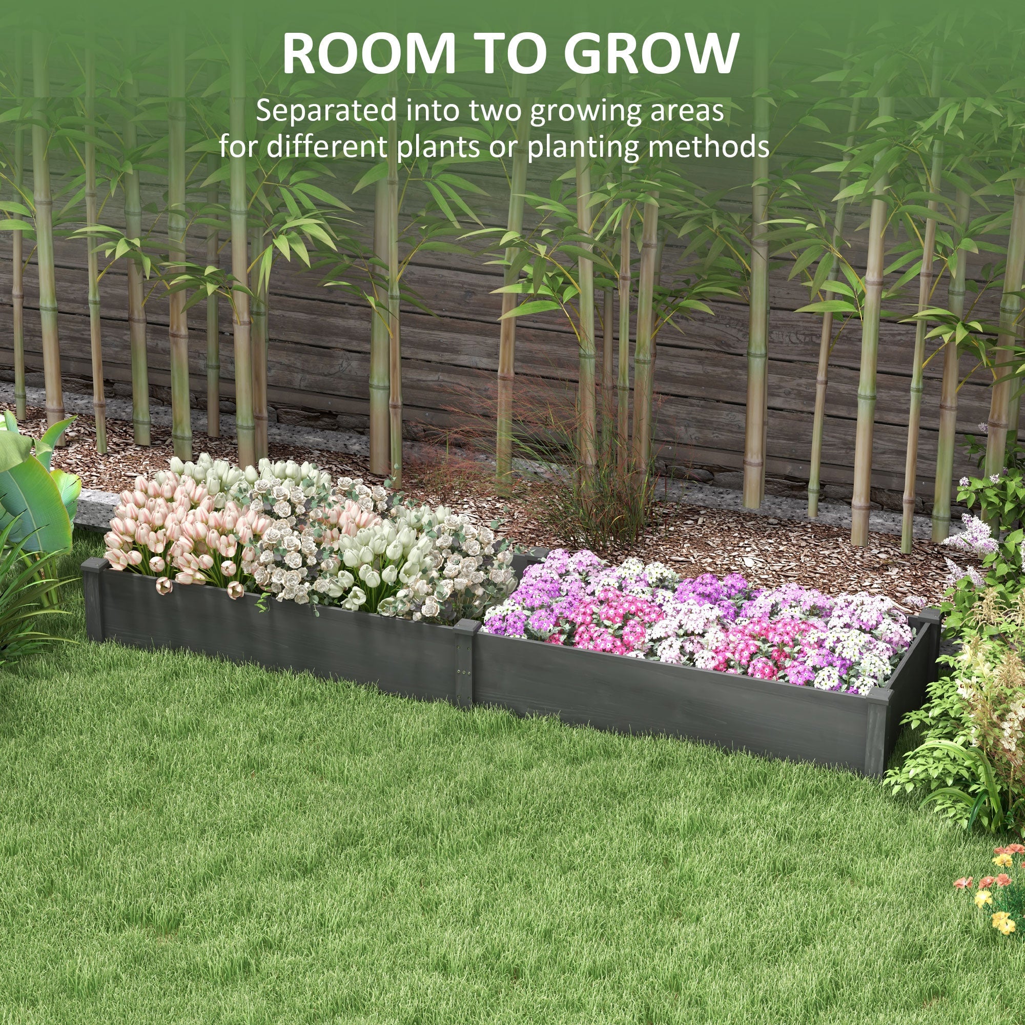 Outsunny Garden Bed 2 Planter Box Non-woven Liner Backyard Patio Outdoor Elevated Raised Galvanized Steel Wooden 96" x 24" x 10" Grey 