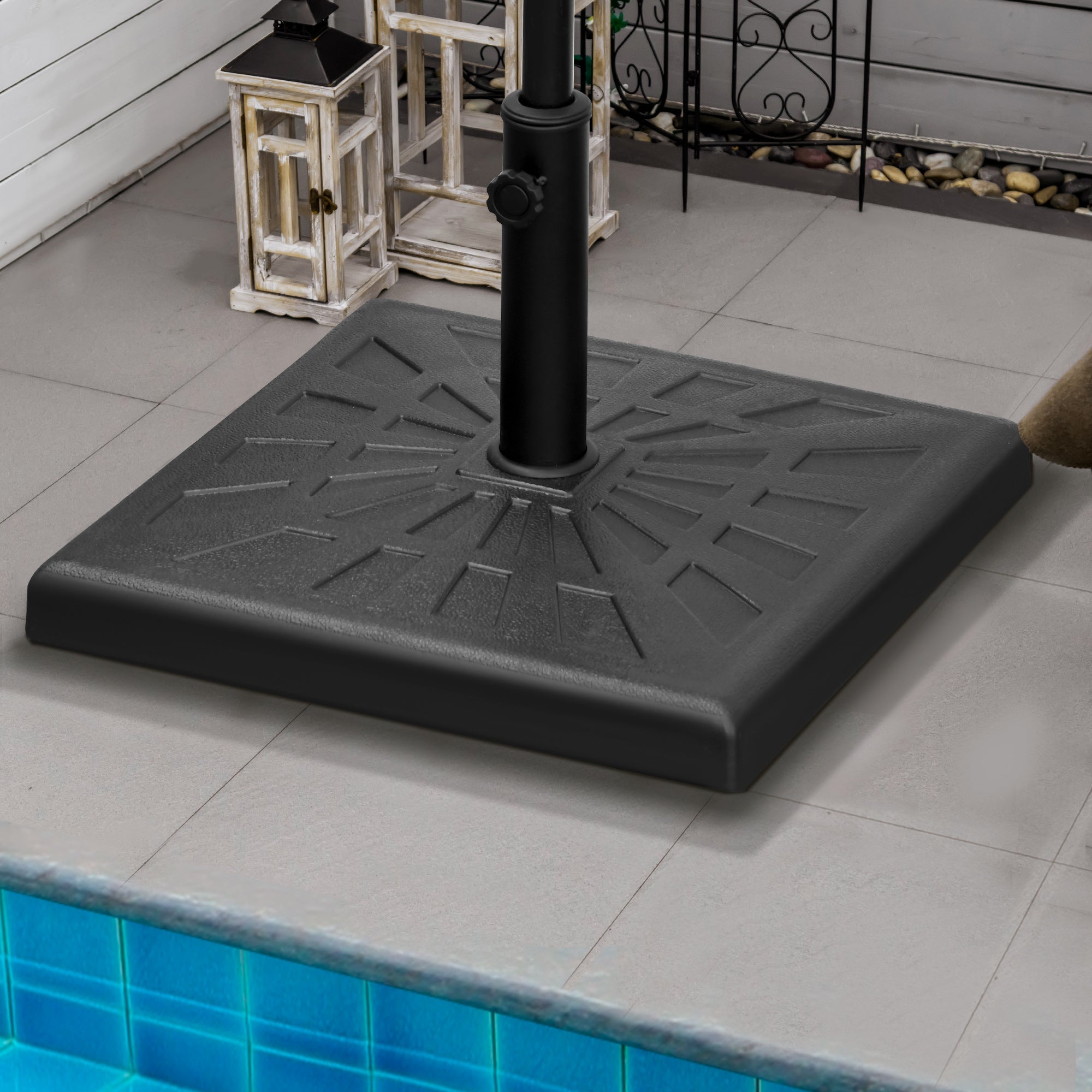 Outsunny 42 lb Heavy Duty Patio Umbrella Stand 20" Resin Square Market Holder for Outdoor Black 