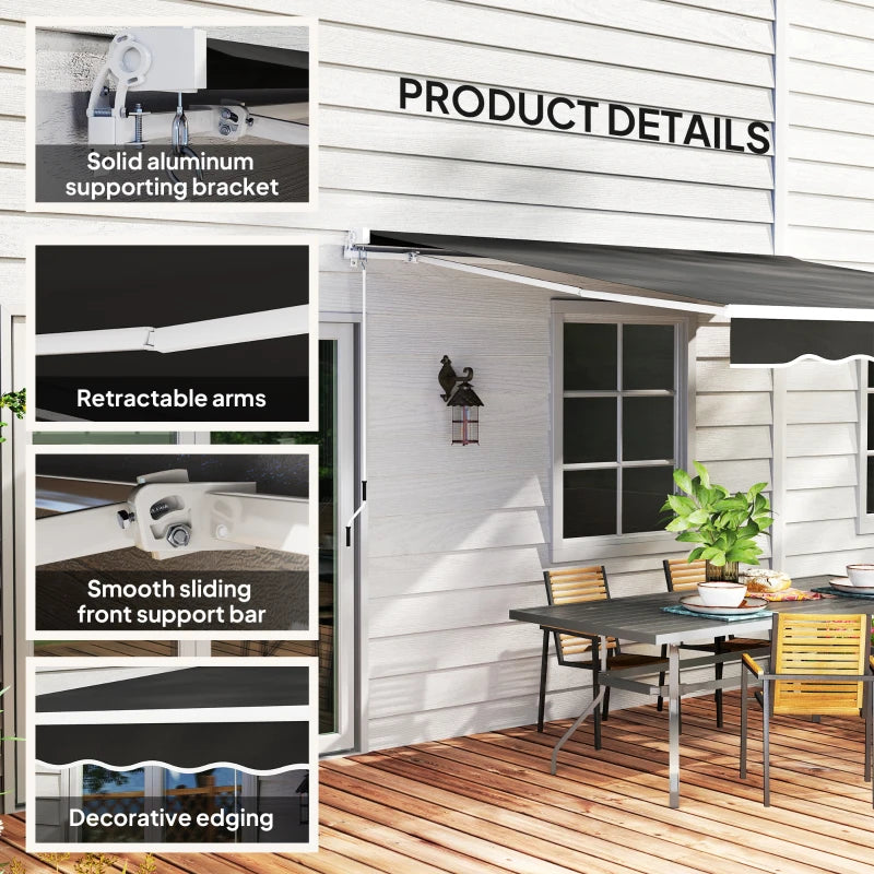8' x 7' Retractable Awning, Patio Awnings, Sunshade Shelter with 280 g/m² UV & Water-Resistant Fabric, Black