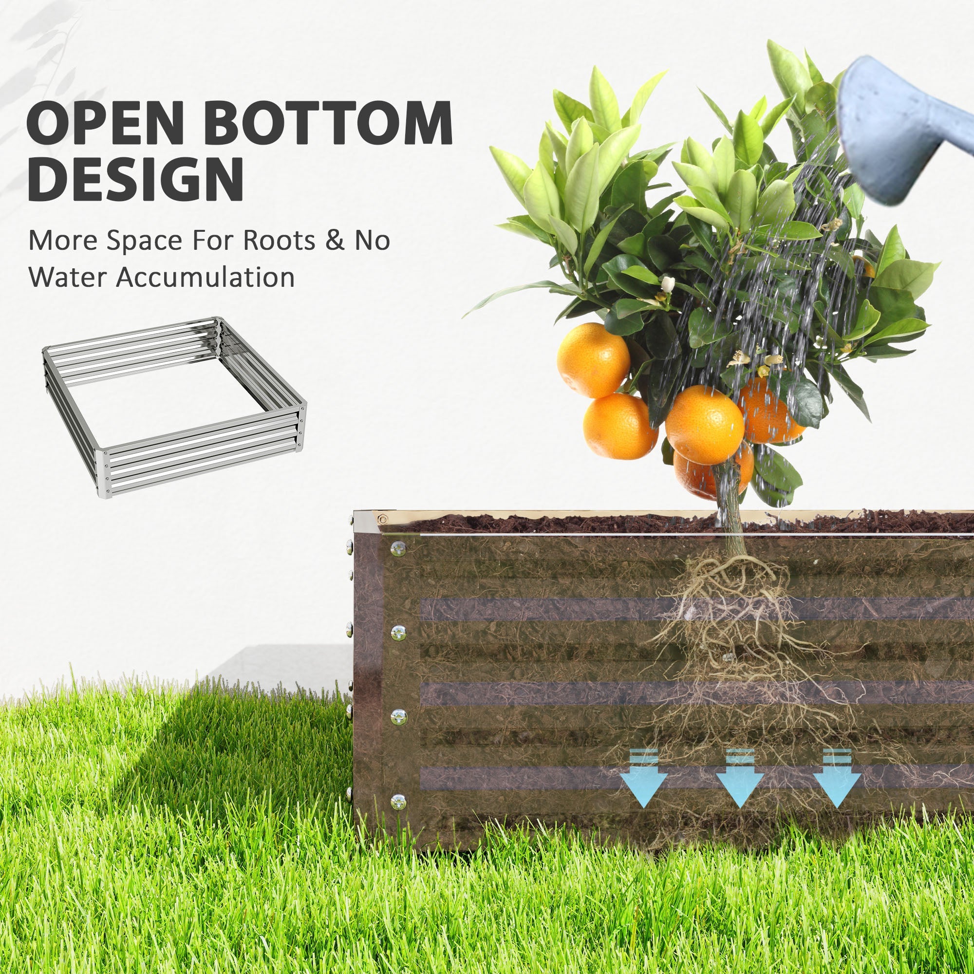 Outsunny 4' x 4' x 1' Raised Garden Bed Galvanized Steel Planter Box for Vegetables, Flowers, Herbs, Silver 