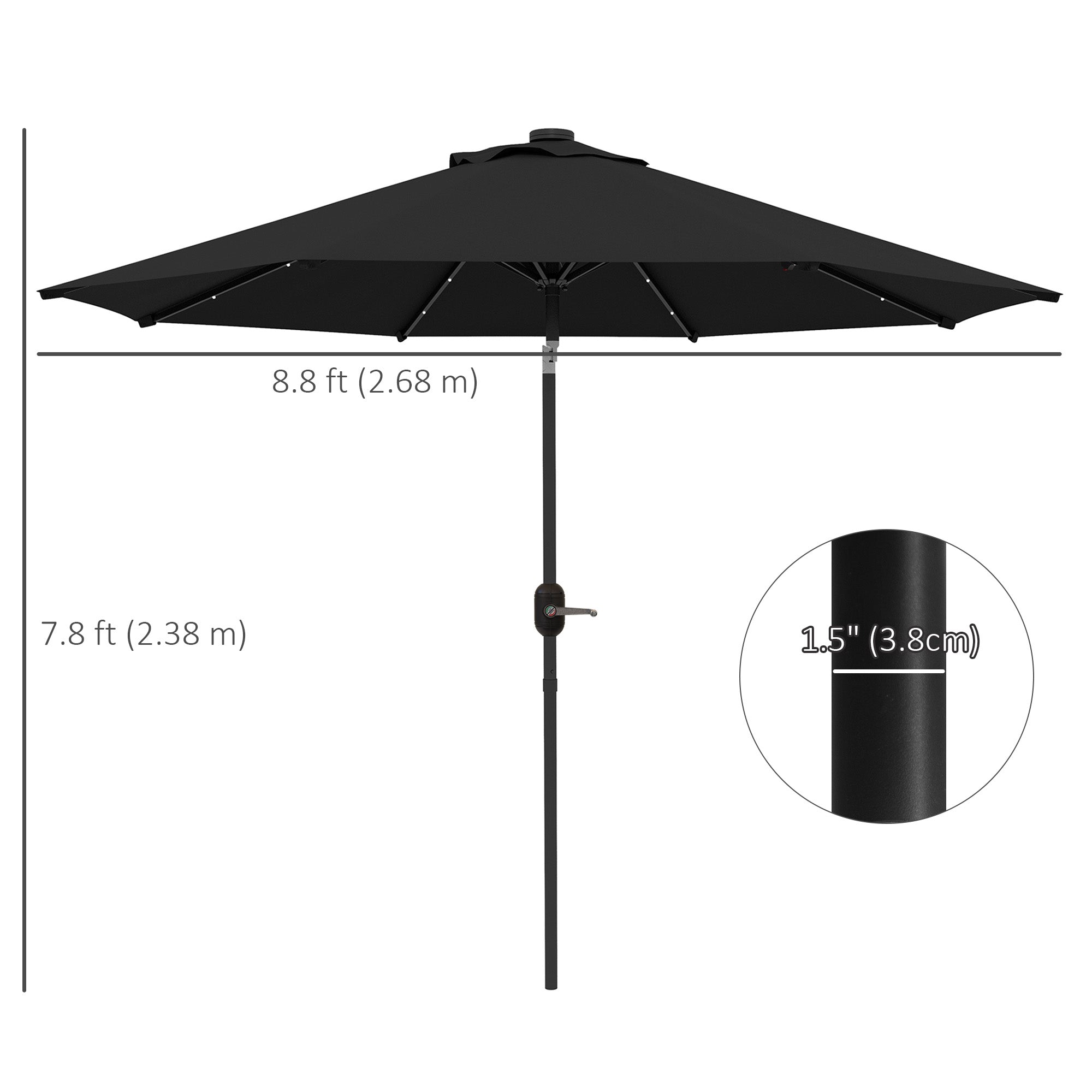 Outsunny 9ft Solar LED Outdoor Patio Umbrella: Black Tilt Canopy Sunshade for Evening Gatherings 