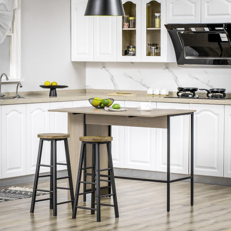 Counter Height Table with Drop Leaf, Extendable Bar Table with Adjustable Storage Shelf, Light Grey