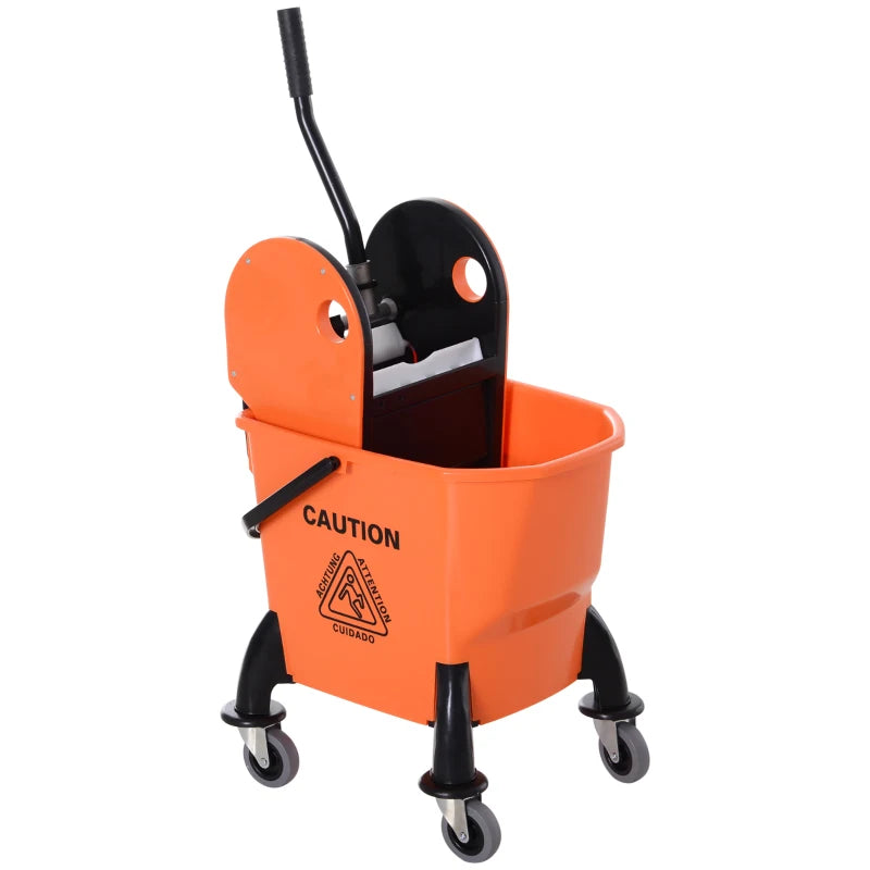 6.9 Gal/26L Mop Bucket, Mop Bucket with Wringer, Wheels and Handle, Orange