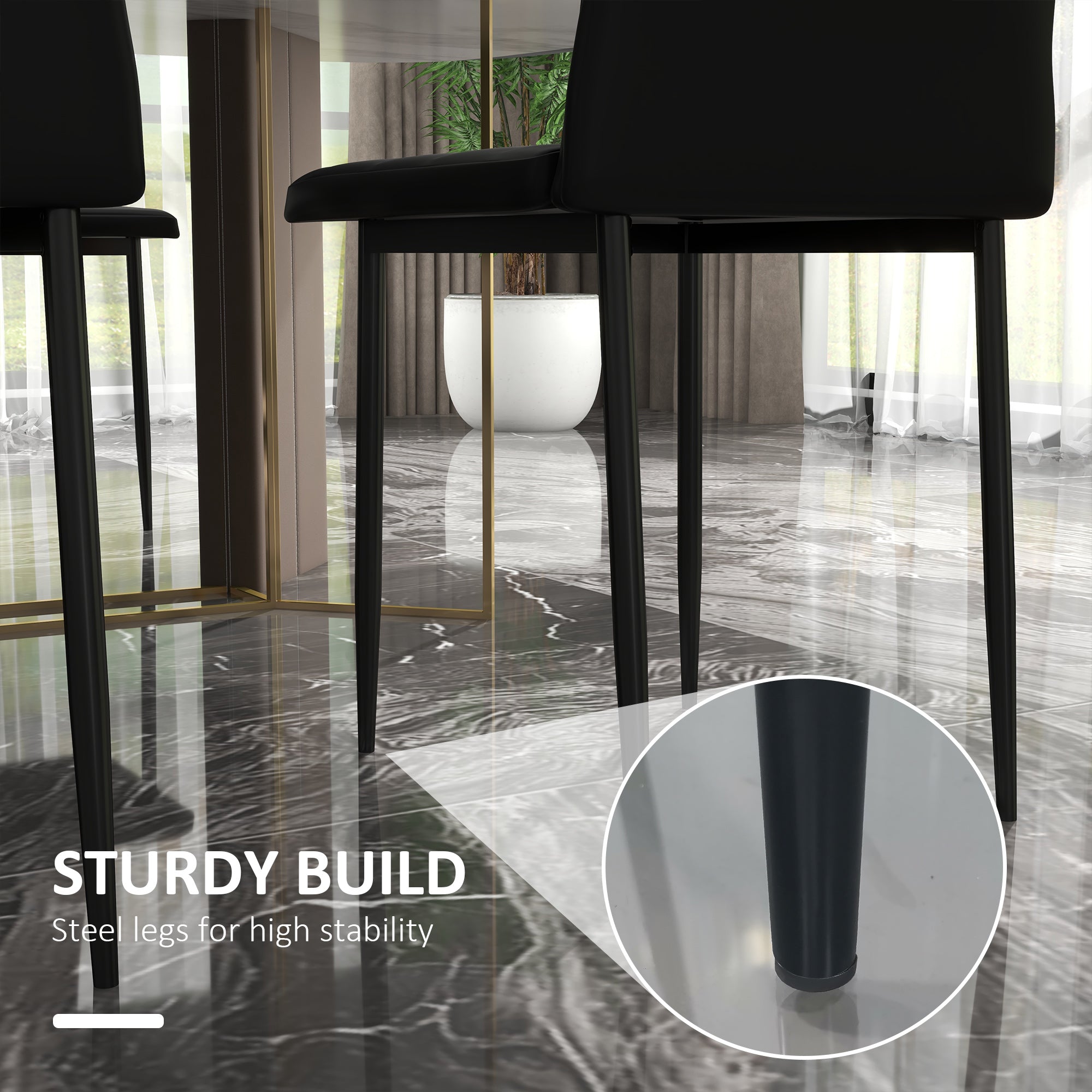 HOMCOM High-Back Dining Chairs: Upholstered PU Leather with Metal Legs, Set of 6, Black 